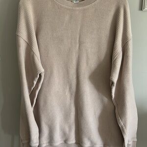 Aerie Cream Crew Neck Sweater with Ribbed Texture